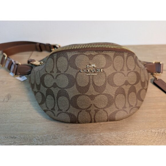 Coach Waist Belt Bag Leather Brown Total Signature Pattern F48740 New NWT Fanny - Picture 2 of 10